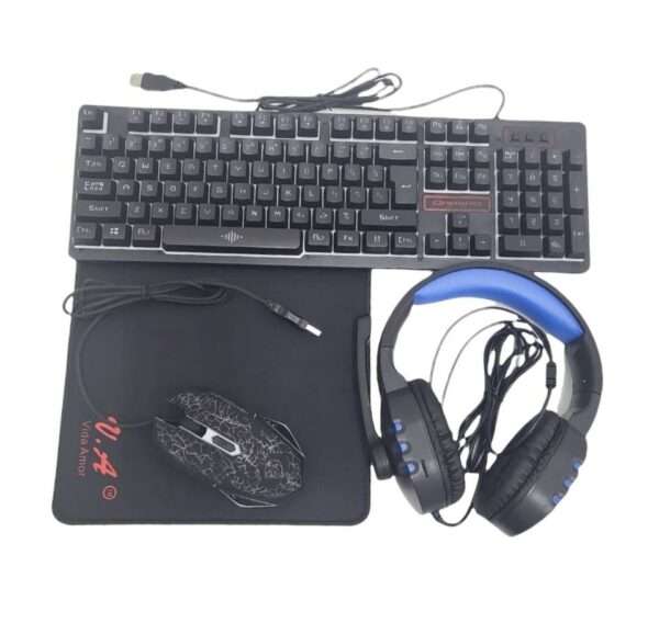 JG1200 4 in 1 Gaming RGB Piece Set Wired Back-Light Keyboard+Mouse+Headphone+Mouse Pad
