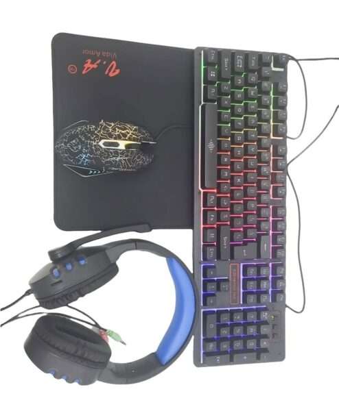 JG1200 4 in 1 Gaming RGB Piece Set Wired Back-Light Keyboard+Mouse+Headphone+Mouse Pad