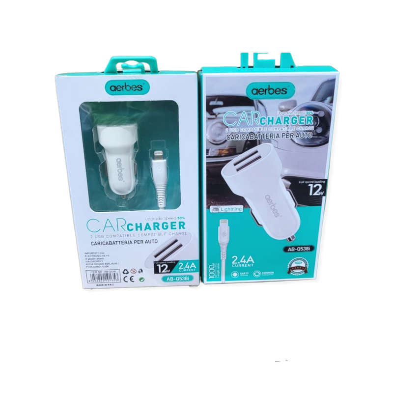 Aerbes AB-Q538i Dual USB Car Charger With iPhone Cable