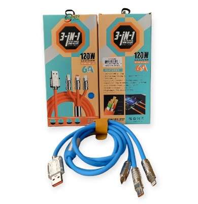 S-219 120W 6A 3 in 1 Silicone Zinc Alloy Cable with Type C, Micro USB &amp; Lightning 1.2m