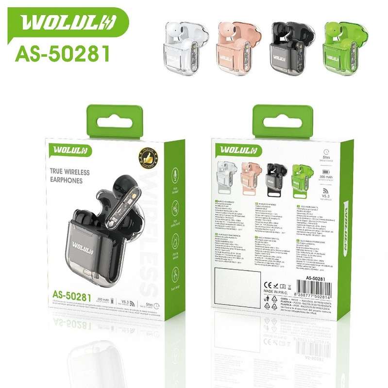 Wolulu AS-50281 Bluetooth V5.3 True Wireless Stereo Earphone 300mah BatteryWolulu AS-50281 Bluetooth