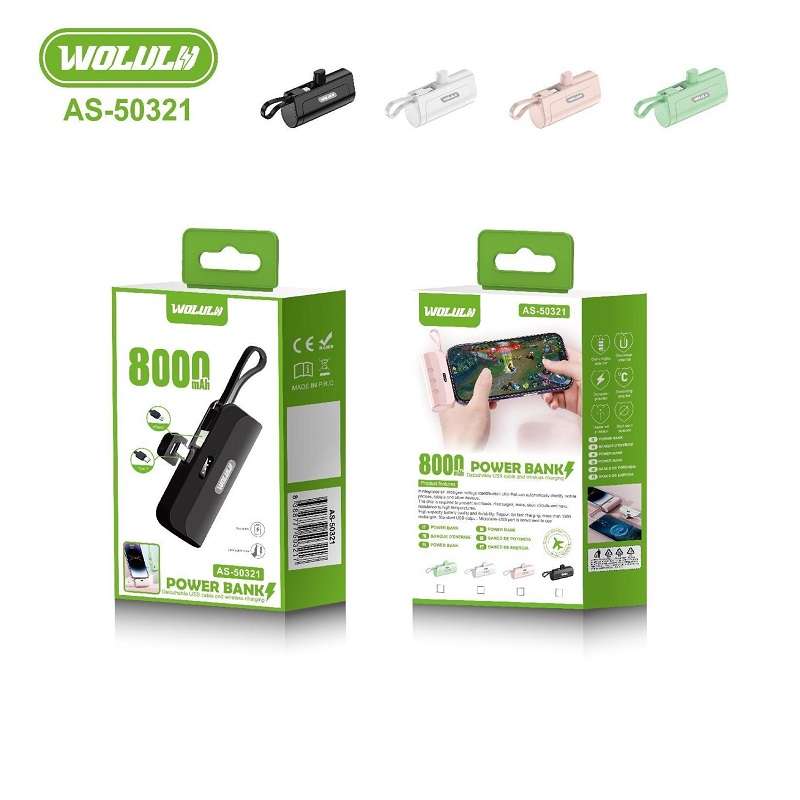 Wolulu AS-50321 Mini 8000Mah Power Bank With Type C And Lightning Pin