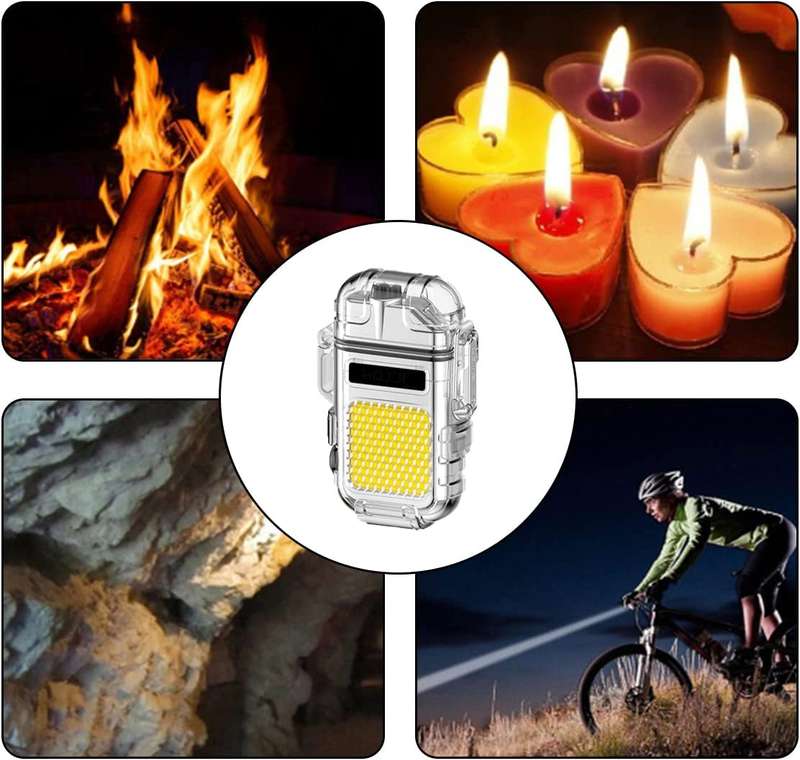 FA-WJ-990 Rechargeable Mini Hook Flashlight With Lighter Clear Case + Type C Charger Cable