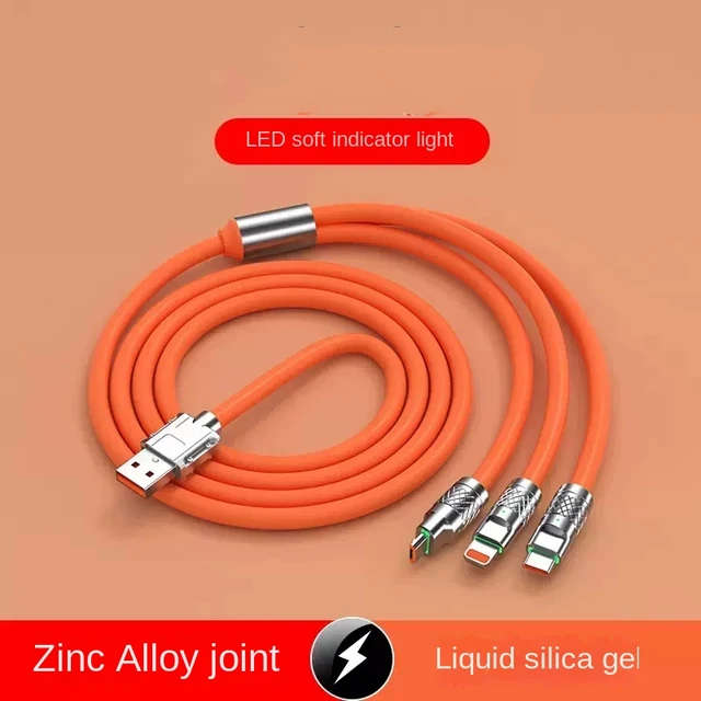 S-219 120W 6A 3 in 1 Silicone Zinc Alloy Cable with Type C, Micro USB &amp; Lightning 1.2m