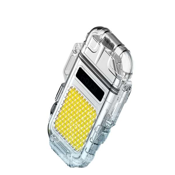 FA-WJ-990 Rechargeable Mini Hook Flashlight With Lighter Clear Case + Type C Charger Cable