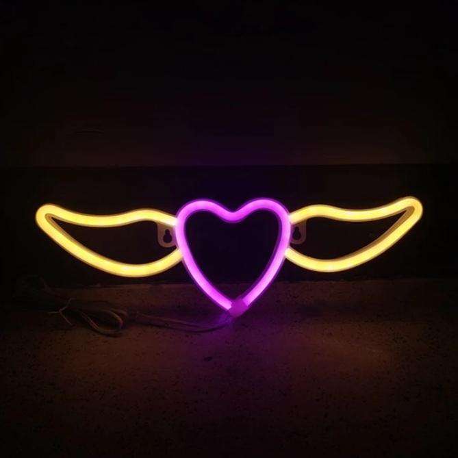FA-A64 Heart Wing Neon Sign Lamp USB And Battery Operated