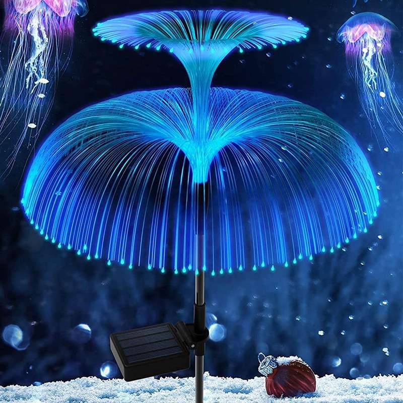 FA-LC75C Solar Powered Fibber Double Layer Jelly Fish Light 2 Pcs 7 Colour Changing