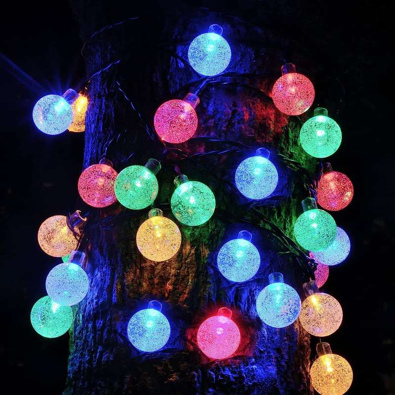 FA-807C Solar Powered Garden Bubble String With Hooks  RGB Lights 10 Bulbs 5 Modes