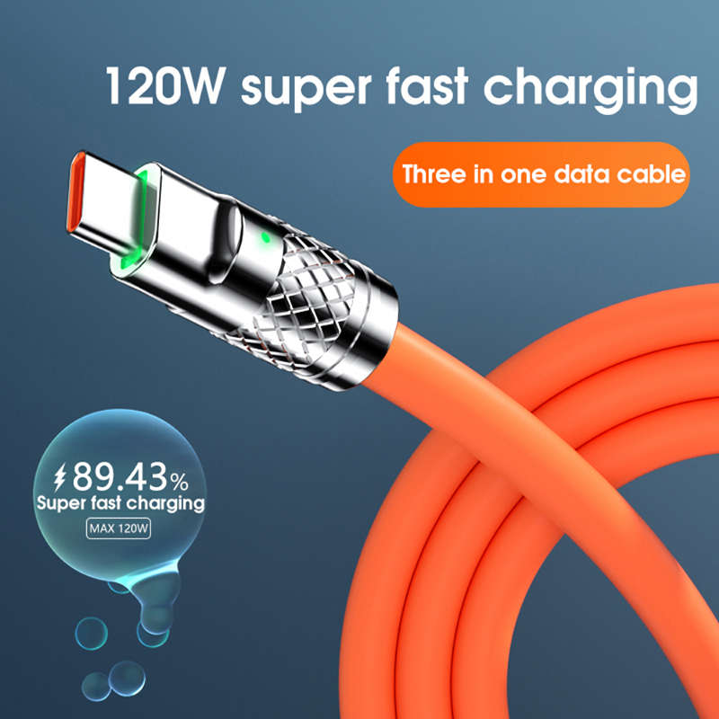S-219 120W 6A 3 in 1 Silicone Zinc Alloy Cable with Type C, Micro USB &amp; Lightning 1.2m