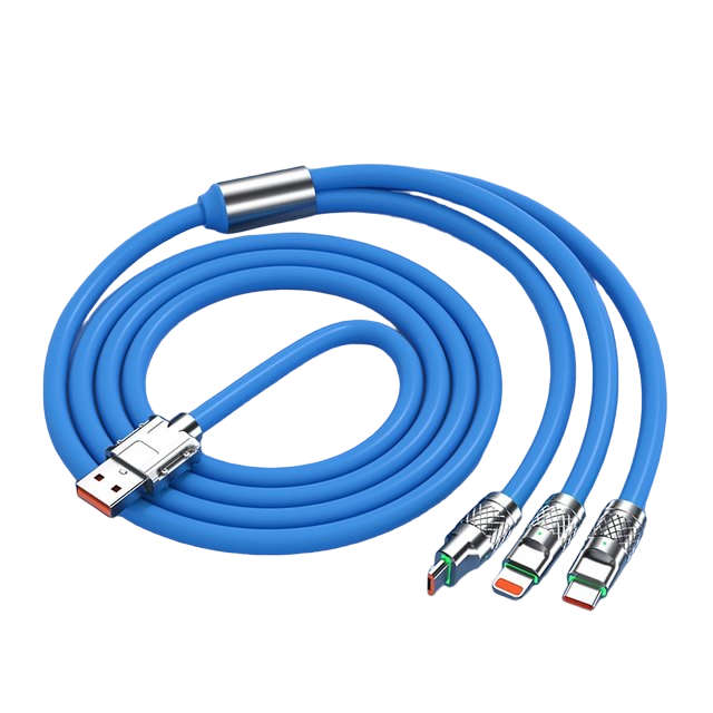 S-219 120W 6A 3 in 1 Silicone Zinc Alloy Cable with Type C, Micro USB &amp; Lightning 1.2m