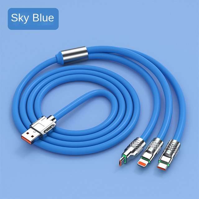 S-219 120W 6A 3 in 1 Silicone Zinc Alloy Cable with Type C, Micro USB &amp; Lightning 1.2m