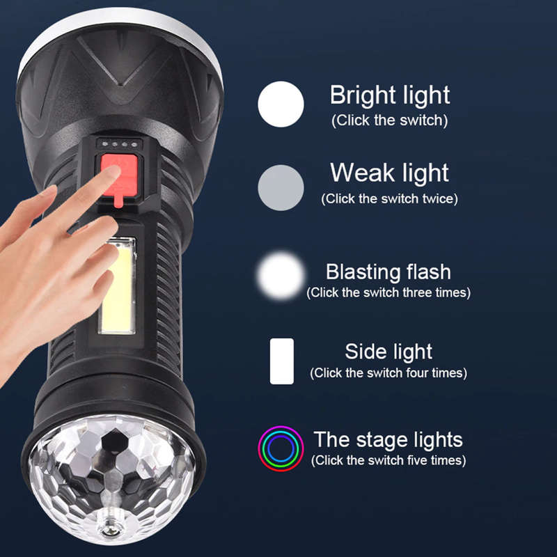 FA-W09 Rechargeable Flashlight With Magic Ball Stage Light