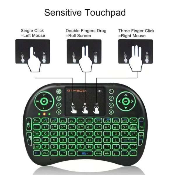 I8 Mini Wireless Keyboard Rechargeable LED Backlit Air Mouse