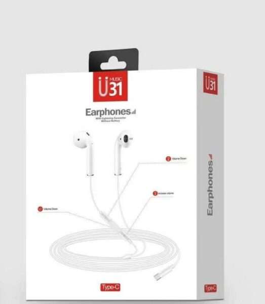 U31 USB Stereo Type C In-Ear Music Earphones With Built-in Microphone