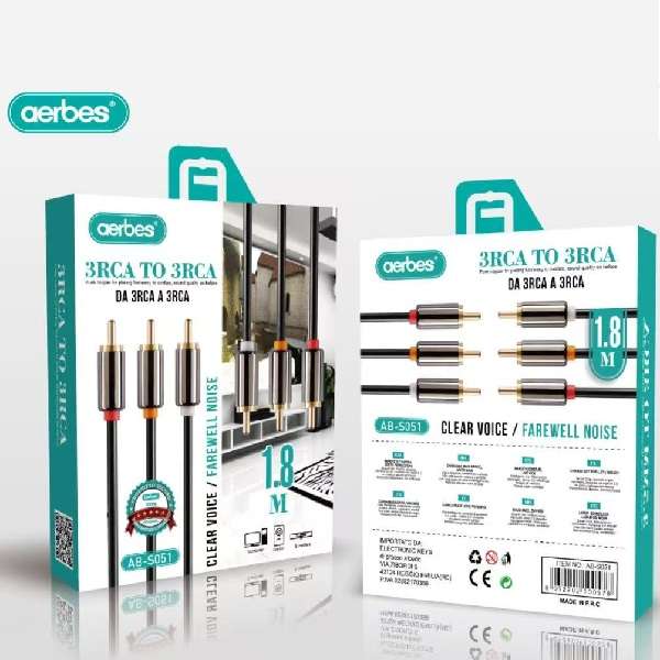 Aerbes AB-S051 3RCA Male To 3RCA Male Cable 1.8M