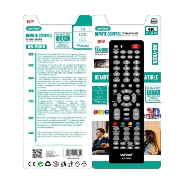Aerbes AB-YK05 TV Remote Control Compatible With Samsung And Most TVs