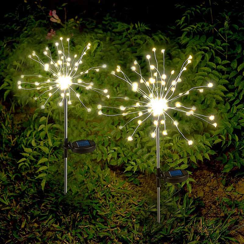 FA-LC34H-120 Solar Powered Starburst Stake Light Warm White 2PC