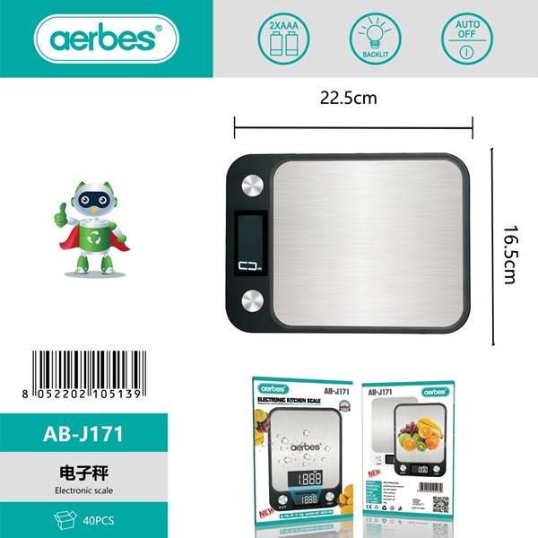 Aerbes AB-J171 LCD Backlight Display Kitchen Scale 10Kg/1g