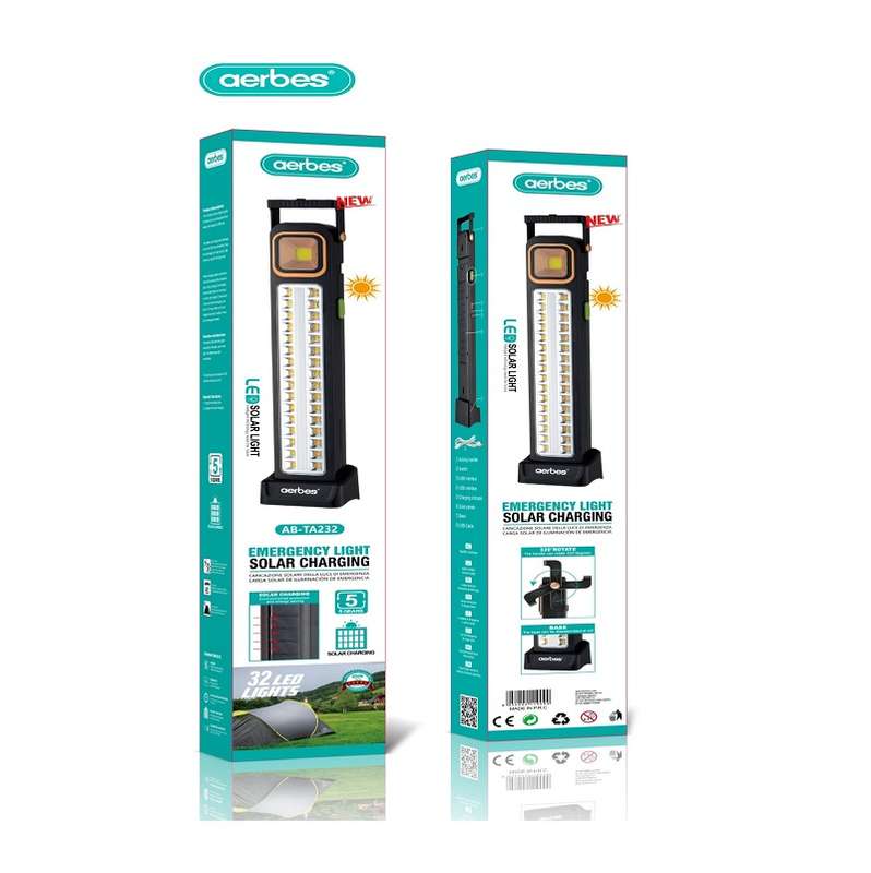 Aerbes AB-TA232 Rechargeable Solar Powered LED + Tube And COB Emergency Light