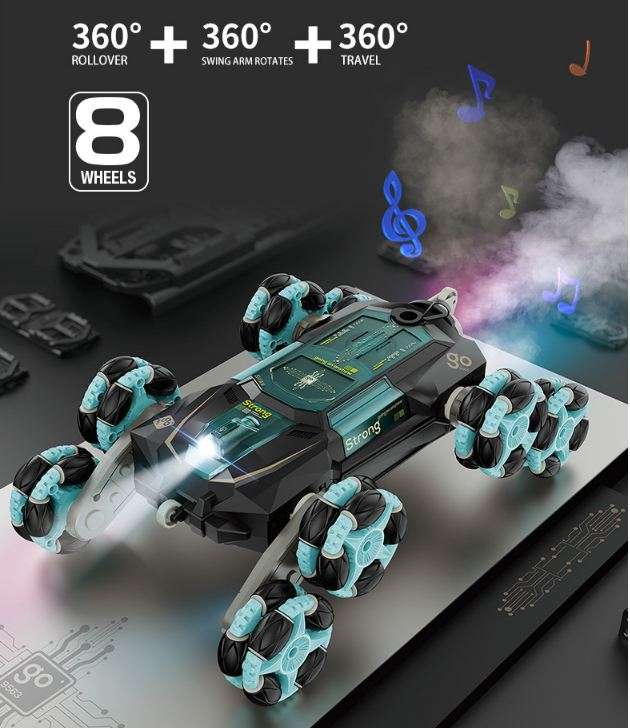 CV-D700 8 Wheels Climbing Stunt Car Rotates 360? With Spray Effect, Light And Sound