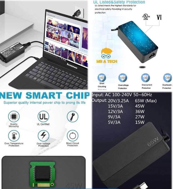 Super Electronics SE-P014 USB-C AC Replacement Charger For Lenovo - 65W 20V 3.25A
