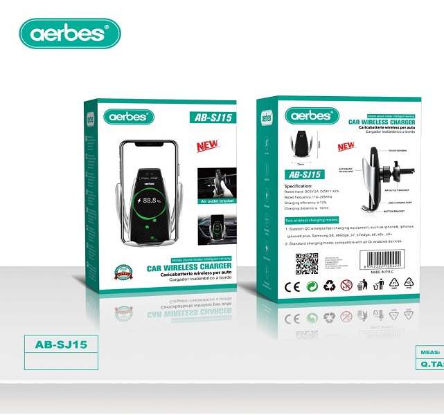 Aerbes AB-SJ15 QI Wireless Car Charger And Phone Holder With 360° Rotation