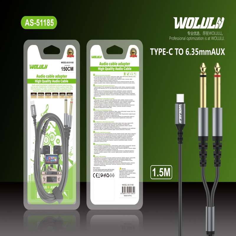 Wolulu AS-51185 Type C To Dual 6.35 Male 1.5m