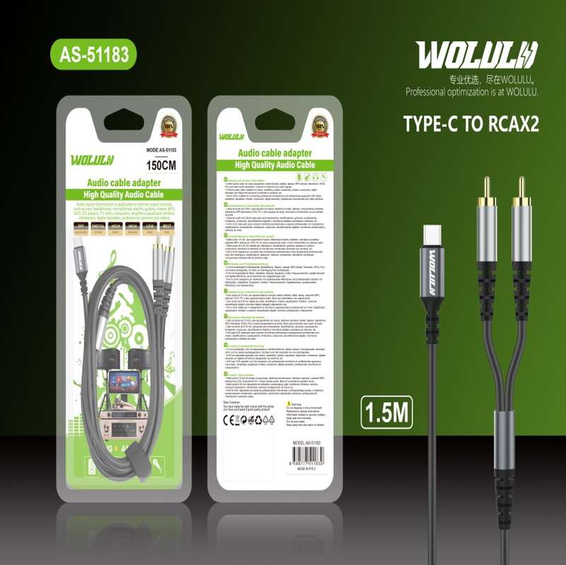Wolulu AS-51183 Type C To Dual Lotus Head 1.5m
