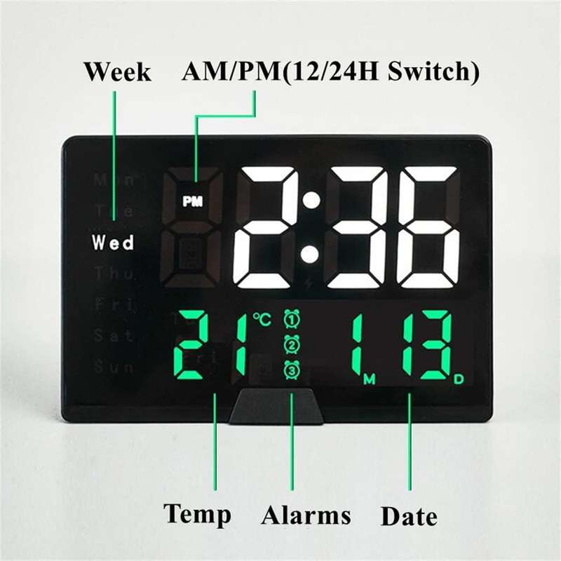 DS-6627 LED Digital Alarm Clock With Temperature + Day And Month Settings