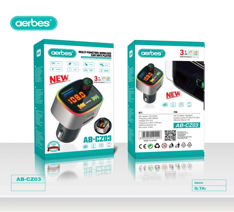Aerbes AB-CZ03 Multifunctional Wireless RGB Car MP3 Player FM Transmitter