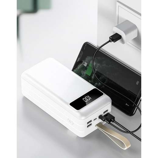 P6 SOVO 60000mAh 4 USB Port LCD Display,Flashlight Power Bank With Built In 3 Cable