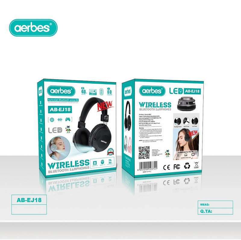 Aerbes AB-EJ18 Wireless Bluetooth Headphone With LED Light And; Micro SD Card Slot