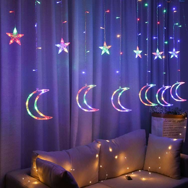 ZYF-5 Star Moon LED Fairy Curtain Light With Tail Plug Extension RGB 3M