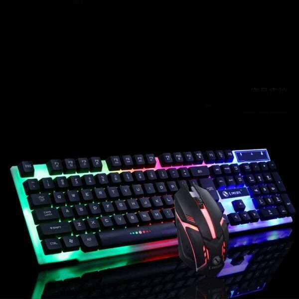 JG880 USB Wired Gaming Keyboard And Mouse Rainbow Colorful LED Illuminated Home Office