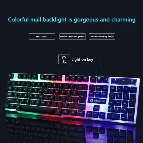 JG880 USB Wired Gaming Keyboard And Mouse Rainbow Colorful LED Illuminated Home Office