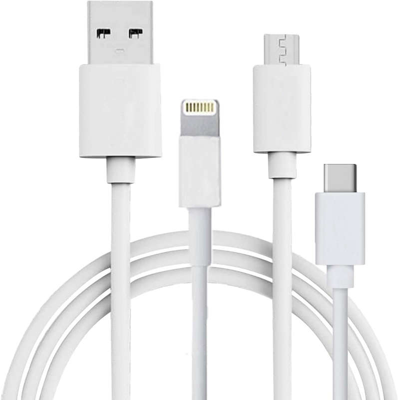 Treqa CA-820 Data &amp; Charging Cable 3 in 1 Lightning Pin, V8 And Type C 2A