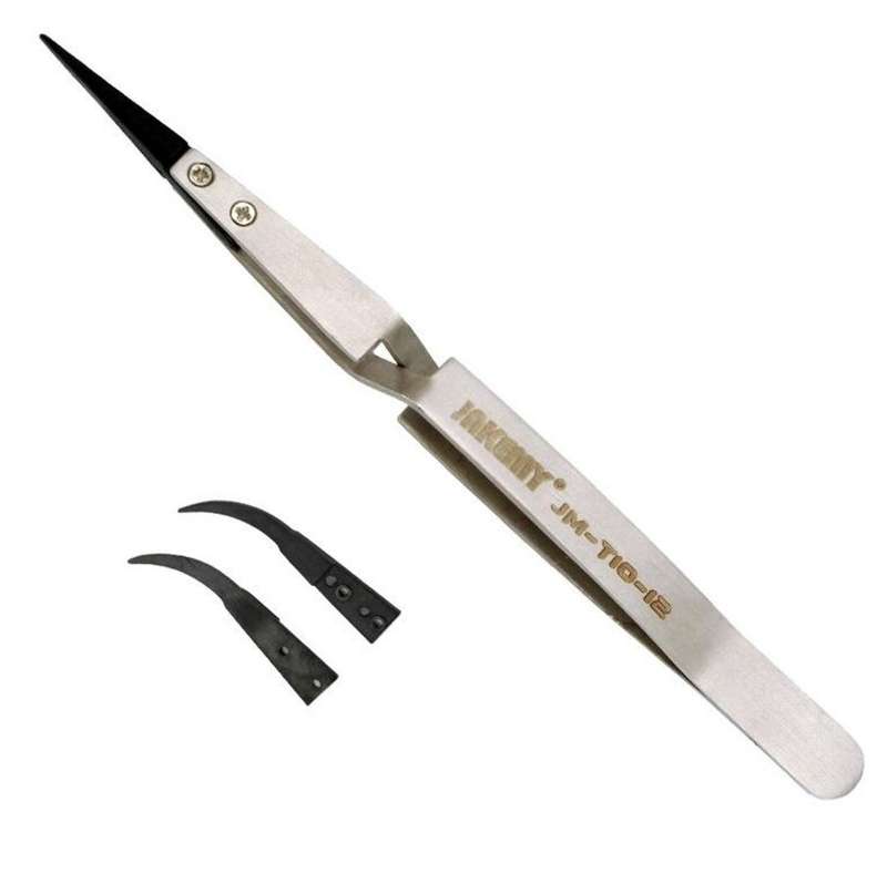 JM-T10-12 Replaceable Anti-static Straight Tweezers with Curved Tips