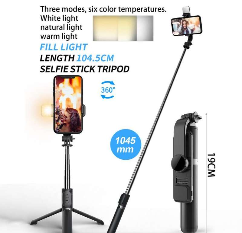 Treqa-04 LED Selfie Stick Tripod Stand With Bluetooth Remote