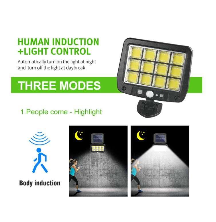 FA-JX-F144-12 Solar Powered Sensor Motion COB Light With Solar Panel And Remote Control