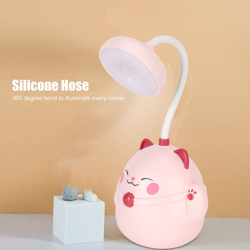 CS290 USB Rechargeable Happy Cat Table Lamp 2 Settings With Pencil Holder