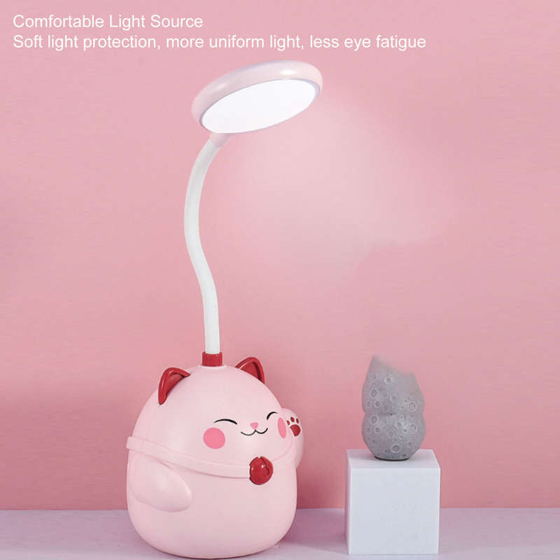 CS290 USB Rechargeable Happy Cat Table Lamp 2 Settings With Pencil Holder