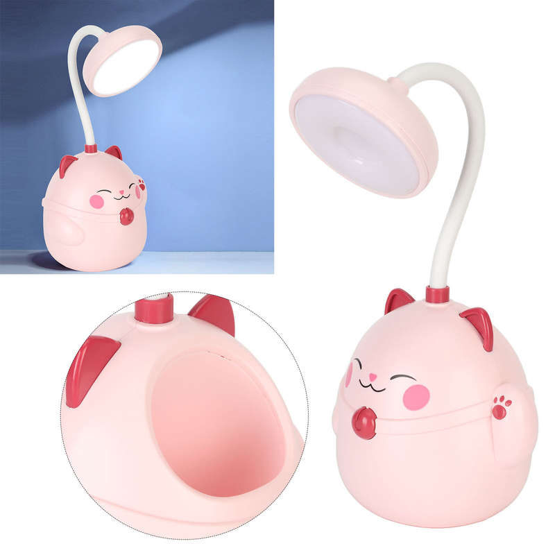 CS290 USB Rechargeable Happy Cat Table Lamp 2 Settings With Pencil Holder