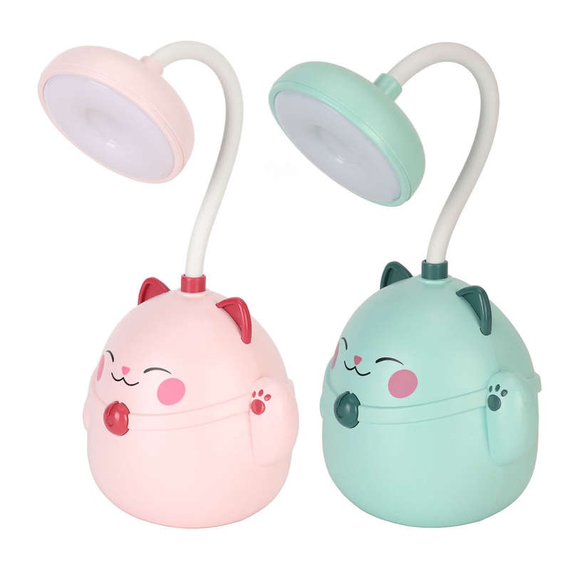 CS290 USB Rechargeable Happy Cat Table Lamp 2 Settings With Pencil Holder
