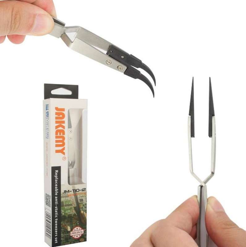 JM-T10-12 Replaceable Anti-static Straight Tweezers with Curved Tips