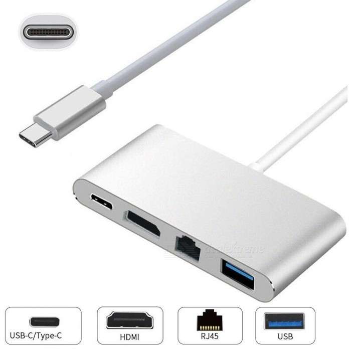 SE-L72 Type C To USB RJ45 HDMI &amp; Type C F 4 in 1 Adapter