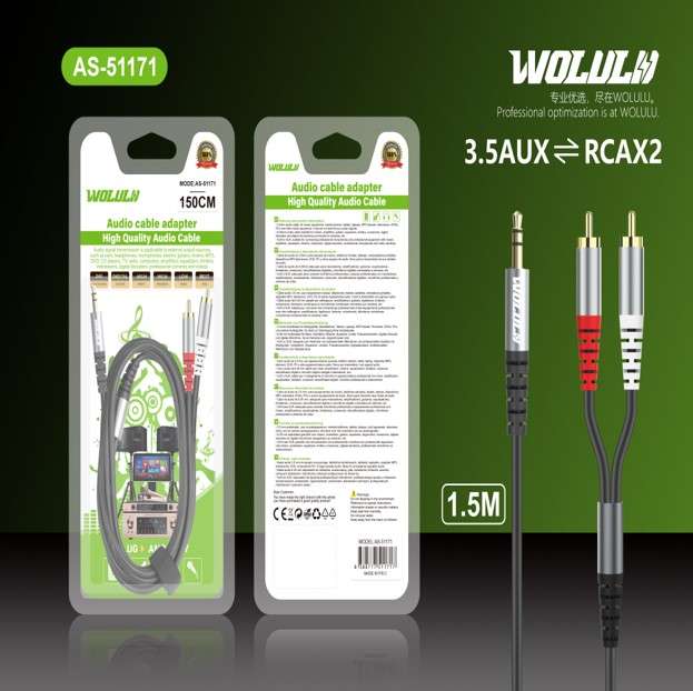Wolulu AS-51171 3.5mm To Dual Lotus Head Male Cable 1.5m