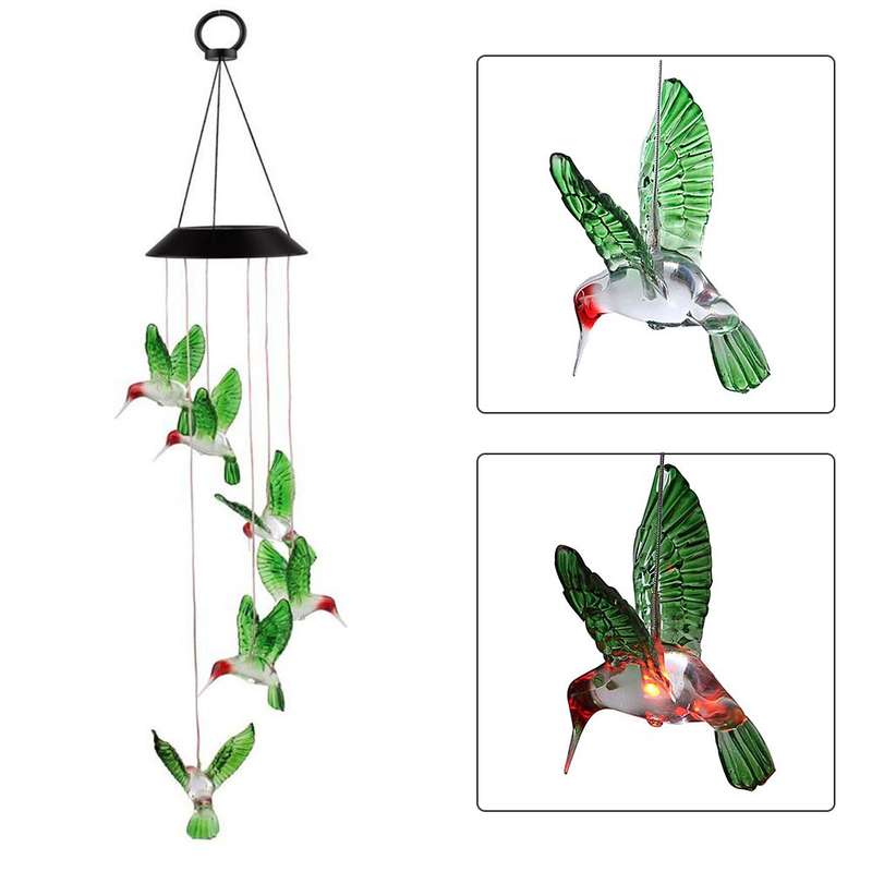 FA-067 Solar Powered Humming Bird  Wind Chime Garden Light Multicoulor
