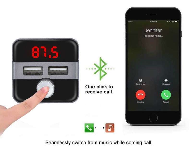 Aerbes AB-Q525 Wireless Bluetooth Car MP3 Player Dual USB Charger