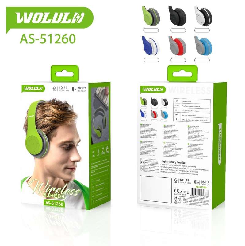 Wolulu AS-51260 Bluetooth Wireless Headphones With Micro SD Card Slot