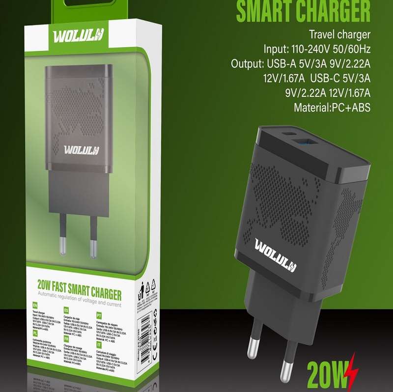 Wolulu AS-51396 PD 20W+ QC3.0 USB Fast Smart Wall Charger